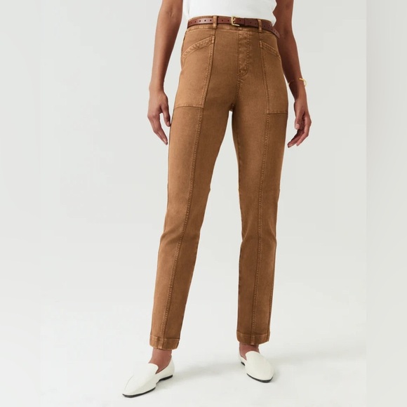 SPANX Stretch Twill Straight‎ Leg Pants Jeans Stretch Brown Rust Size S Acorn - Picture 3 of 9